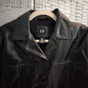 GAP Women's Black Faux Leather Button Front Jacket